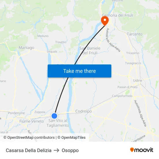 Casarsa Della Delizia to Osoppo map