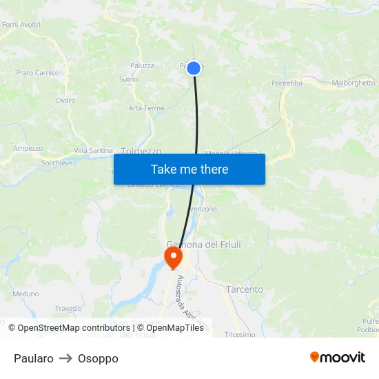 Paularo to Osoppo map