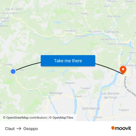 Claut to Osoppo map