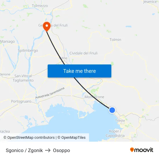 Sgonico / Zgonik to Osoppo map