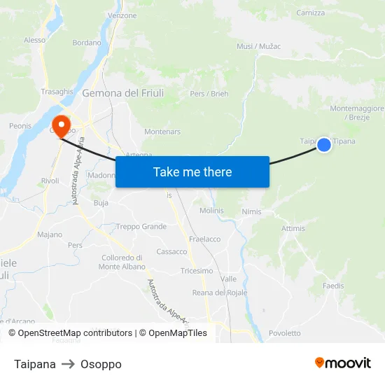 Taipana to Osoppo map