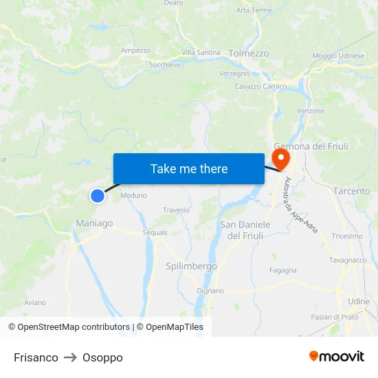 Frisanco to Osoppo map