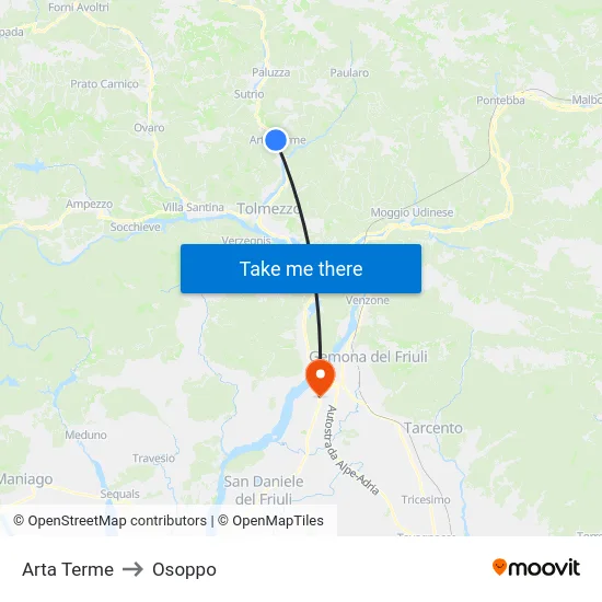 Arta Terme to Osoppo map