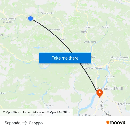 Sappada to Osoppo map