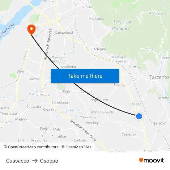 Cassacco to Osoppo map