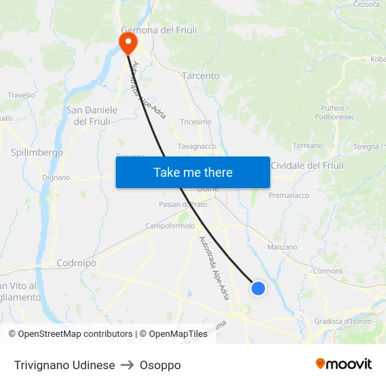 Trivignano Udinese to Osoppo map