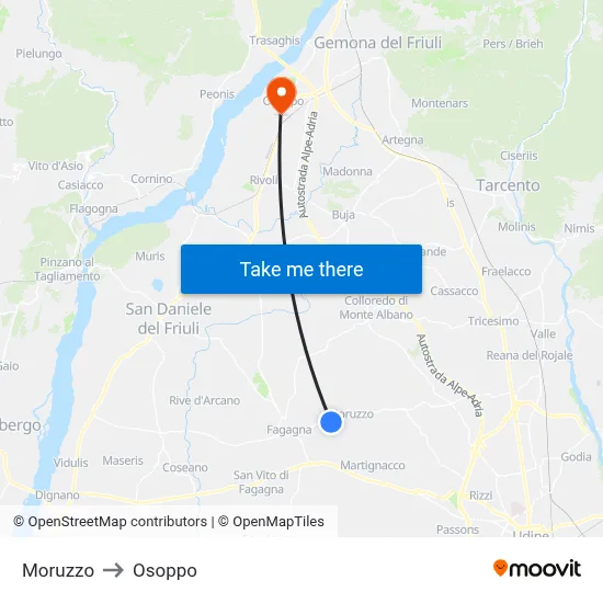 Moruzzo to Osoppo map