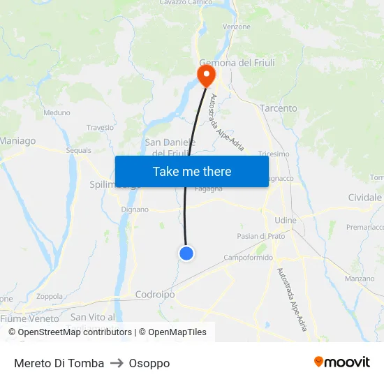 Mereto Di Tomba to Osoppo map