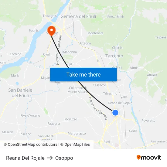 Reana del Rojale to Osoppo map