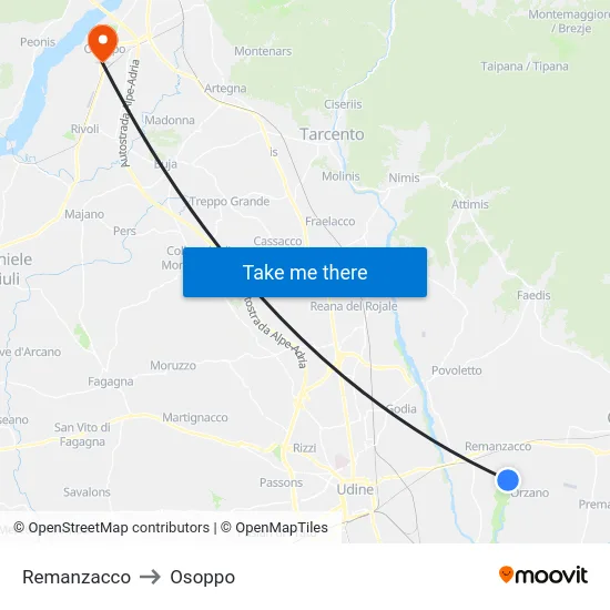 Remanzacco to Osoppo map