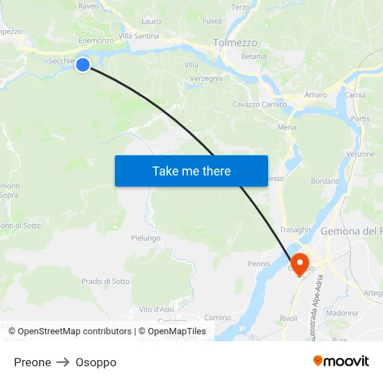 Preone to Osoppo map