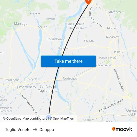 Teglio Veneto to Osoppo map