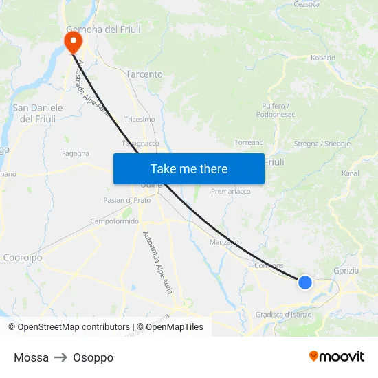 Mossa to Osoppo map