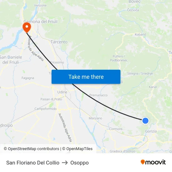 San Floriano Del Collio to Osoppo map