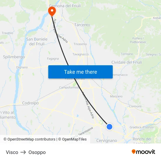 Visco to Osoppo map