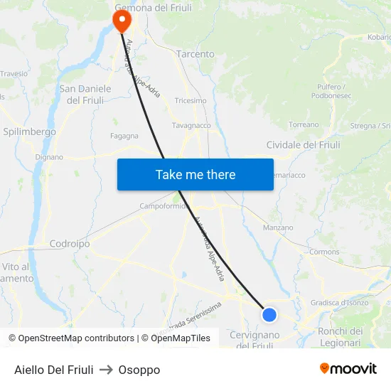 Aiello Del Friuli to Osoppo map