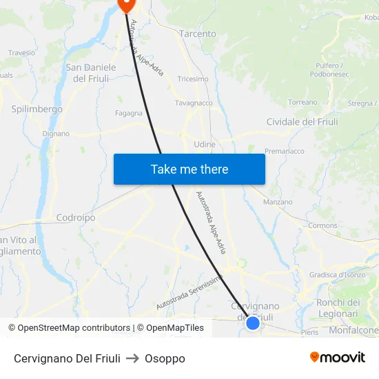 Cervignano Del Friuli to Osoppo map
