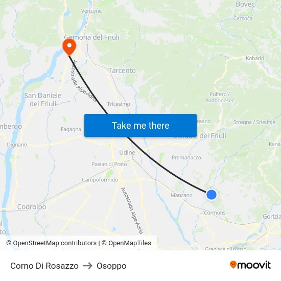 Corno Di Rosazzo to Osoppo map