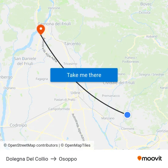 Dolegna Del Collio to Osoppo map
