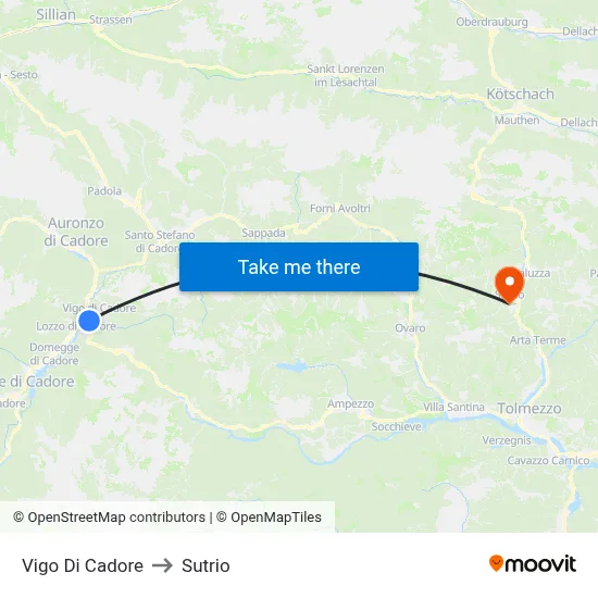 Vigo di Cadore to Sutrio map