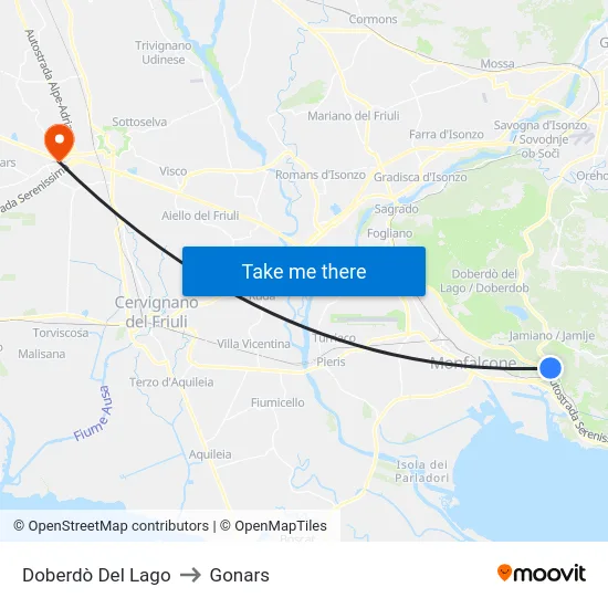 Doberdò Del Lago to Gonars map