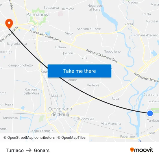 Turriaco to Gonars map