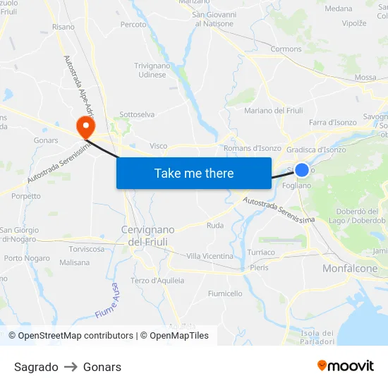 Sagrado to Gonars map