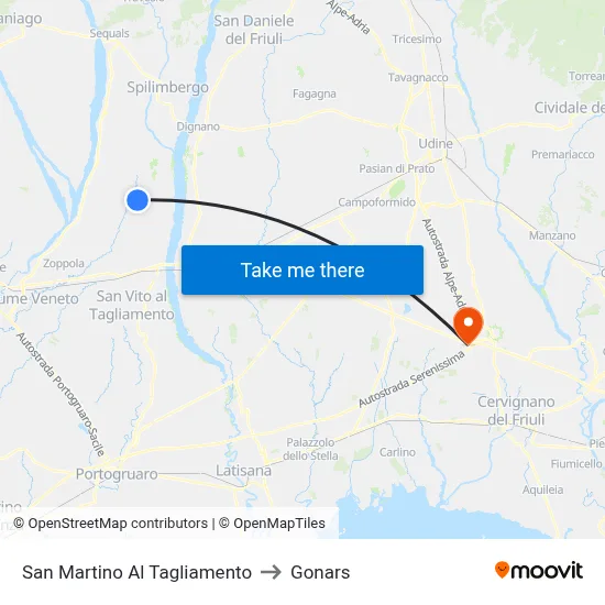San Martino Al Tagliamento to Gonars map