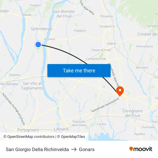 San Giorgio Della Richinvelda to Gonars map
