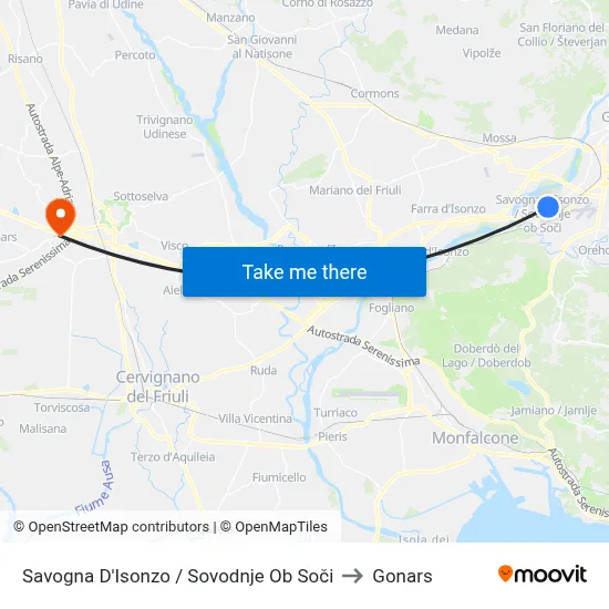 Savogna D'Isonzo / Sovodnje Ob Soči to Gonars map