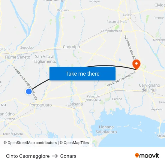 Cinto Caomaggiore to Gonars map