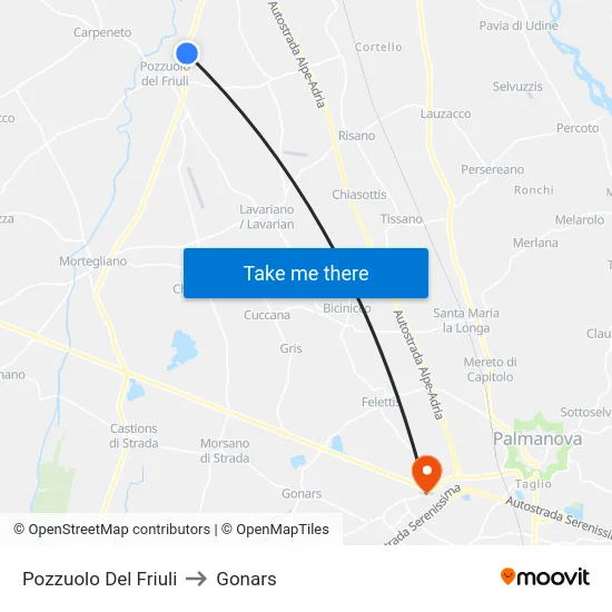 Pozzuolo Del Friuli to Gonars map