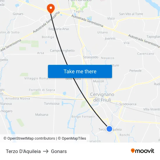 Terzo D'Aquileia to Gonars map