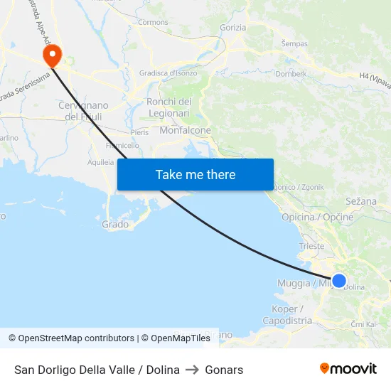San Dorligo della Valle / Dolina to Gonars map