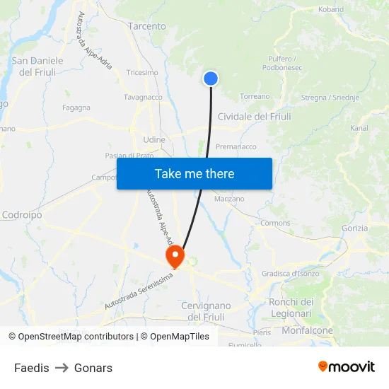 Faedis to Gonars map