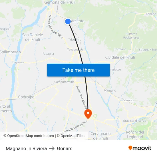 Magnano In Riviera to Gonars map