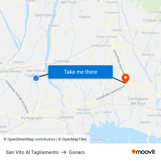 San Vito Al Tagliamento to Gonars map