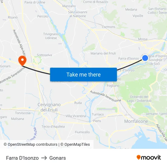 Farra D'Isonzo to Gonars map
