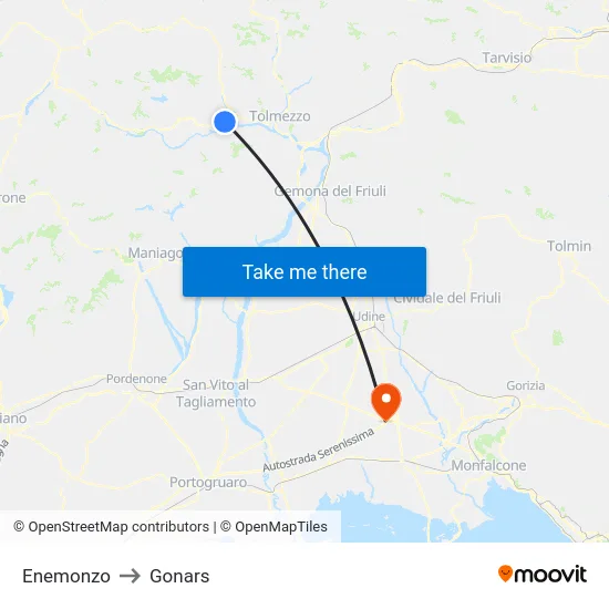 Enemonzo to Gonars map