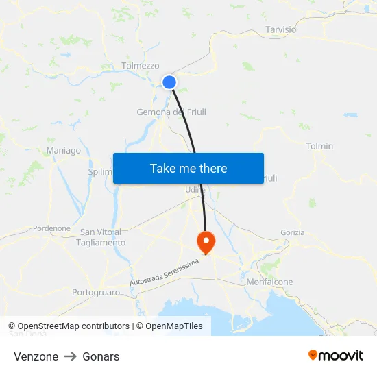 Venzone to Gonars map