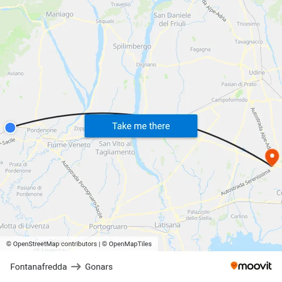 Fontanafredda to Gonars map