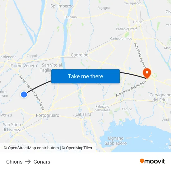 Chions to Gonars map