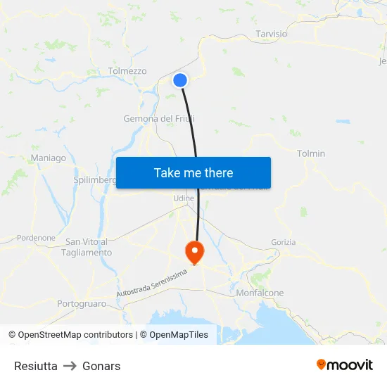 Resiutta to Gonars map