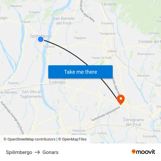 Spilimbergo to Gonars map