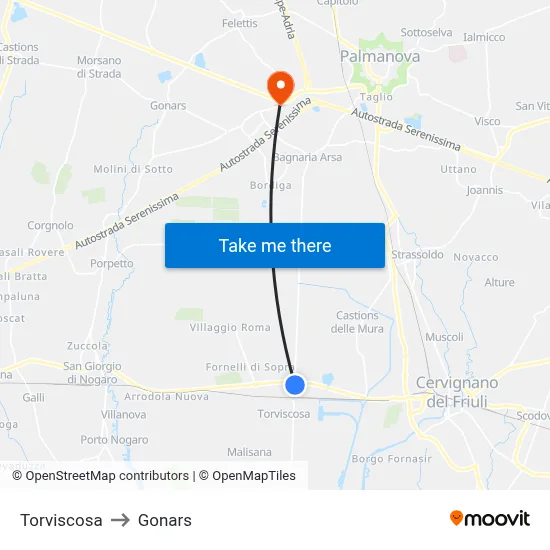 Torviscosa to Gonars map