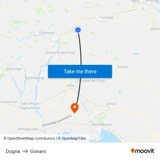 Dogna to Gonars map