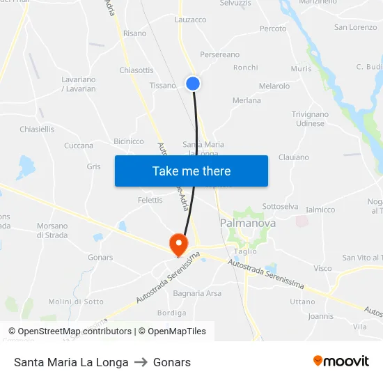 Santa Maria La Longa to Gonars map