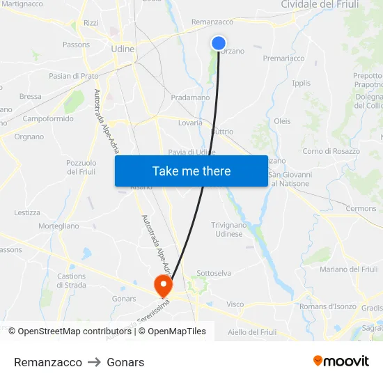 Remanzacco to Gonars map