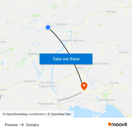 Preone to Gonars map