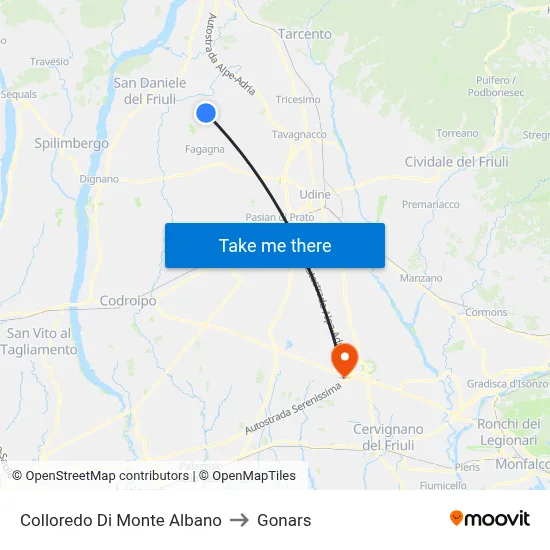 Colloredo di Monte Albano to Gonars map